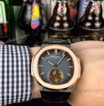 New Copy Patek Philippe Nautilus Tourbillon Watch Black case Rose Gold Bezel